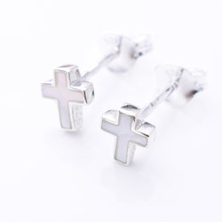 S1058 - 925 silver white MOP tiny cross stud earrings