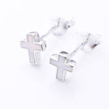 S1058 - 925 silver white MOP tiny cross stud earrings