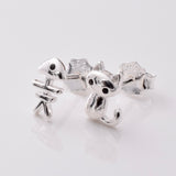 S883 - 925 silver cat and fishbone stud earrings
