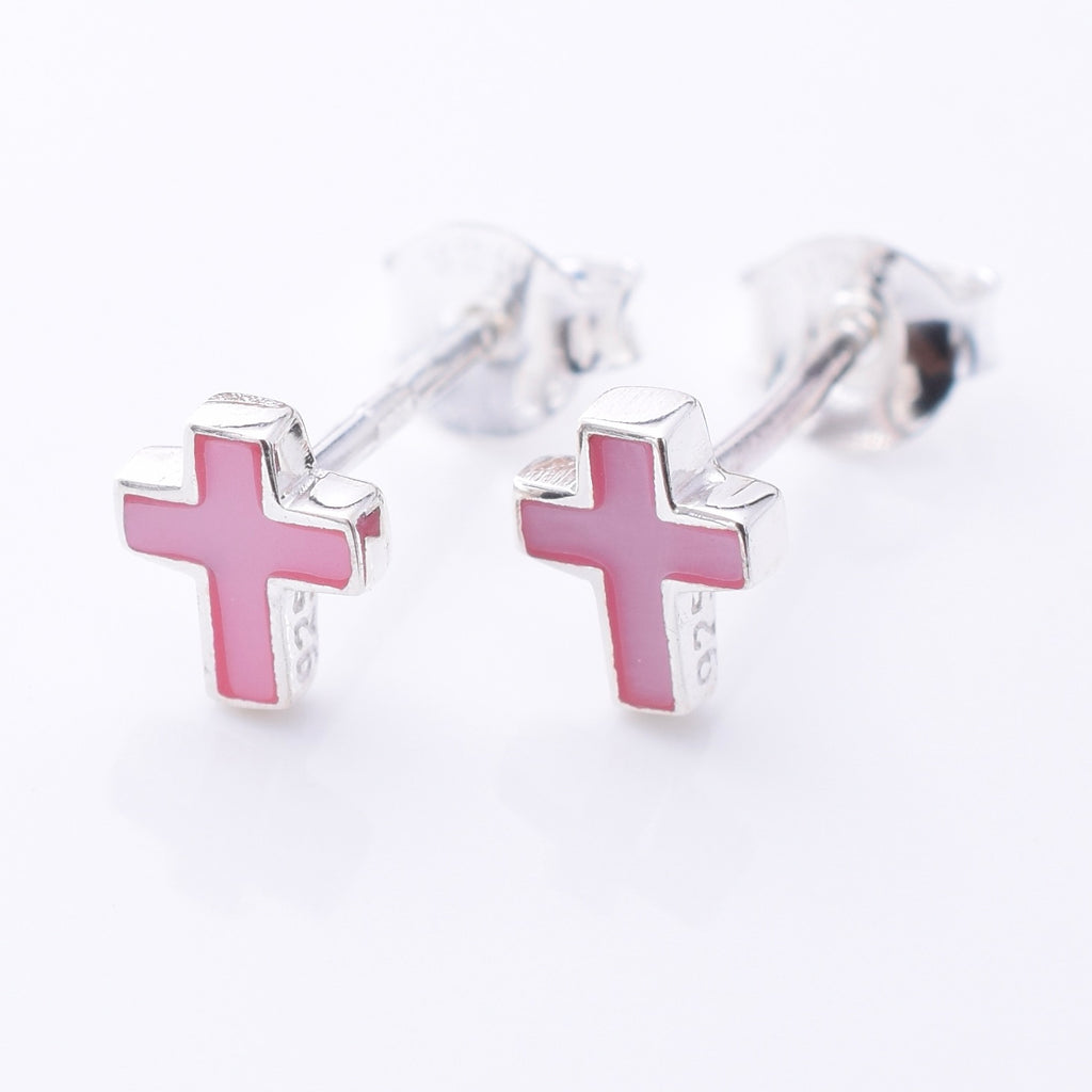S1059 - 925 silver Pink MOP tiny cross stud earrings