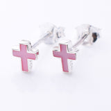S1059 - 925 silver Pink MOP tiny cross stud earrings