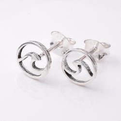 S799 - 925 silver wave circle stud earrings