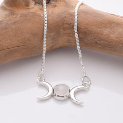 P1037 - 925 silver moonstone triple moon necklace