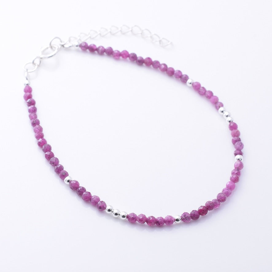 B080 - 925 silver ruby 2mm faceted bracelet