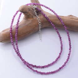 N015 - 925 silver and 2mm faceted ruby bead necklace