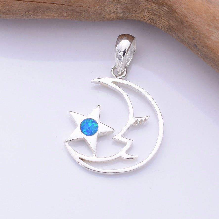 P1315 - 925 silver Imm opal crescent moon pendant