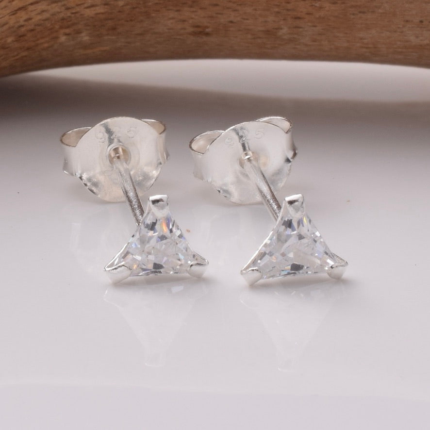 S921 - 925 silver 4mm CZ triangle stud earrings