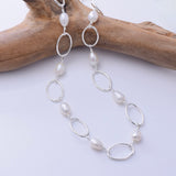 P1353 - 925 silver f/w pearl oval link necklace
