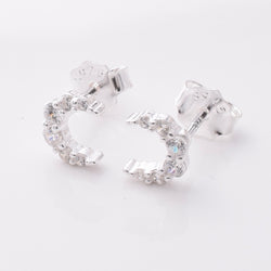 S949 - 925 silver CZ crescent stud earrings