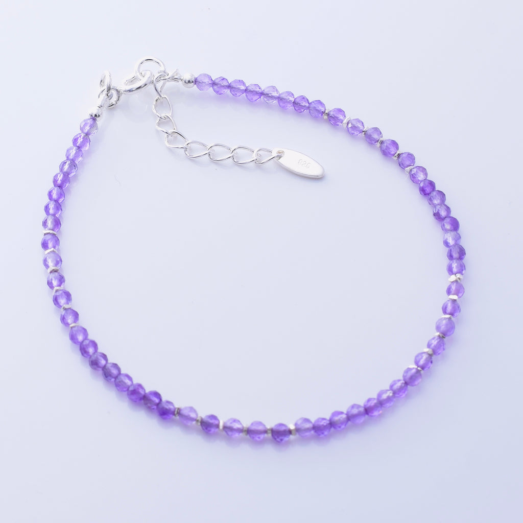 B073 - 925 silver and amethyst bead bracelet