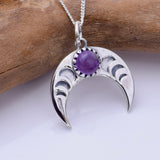 P1341 - 925 silver  crescent moon amethyst pendant
