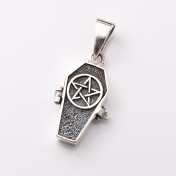 P1210 - 925 silver pentagram coffin locket pendant