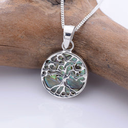 P1334 - 925 silver abalone tree of life 12mm pendant