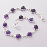 B041 - 925 silver and amethyst round cab bracelet