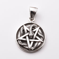 P1197 - 925 silver pentagram and snake pendant