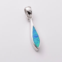 P1186 - 925 silver lab grown opal slimline teardrop pendant