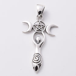 P992 - 925 mother earth and triple moon silver pendant