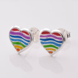 S914 - 925 silver rainbow stripe heart stud earrings