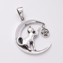 P1000 - 925 silver cat and moon pendant
