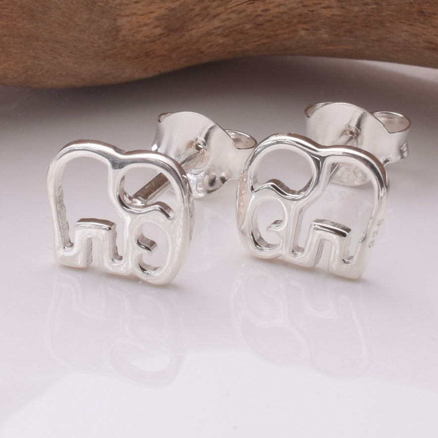 S969 - 925 silver elephant outline stud earrings
