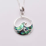 P1152 - 925 silver abalone wave disc  pendant