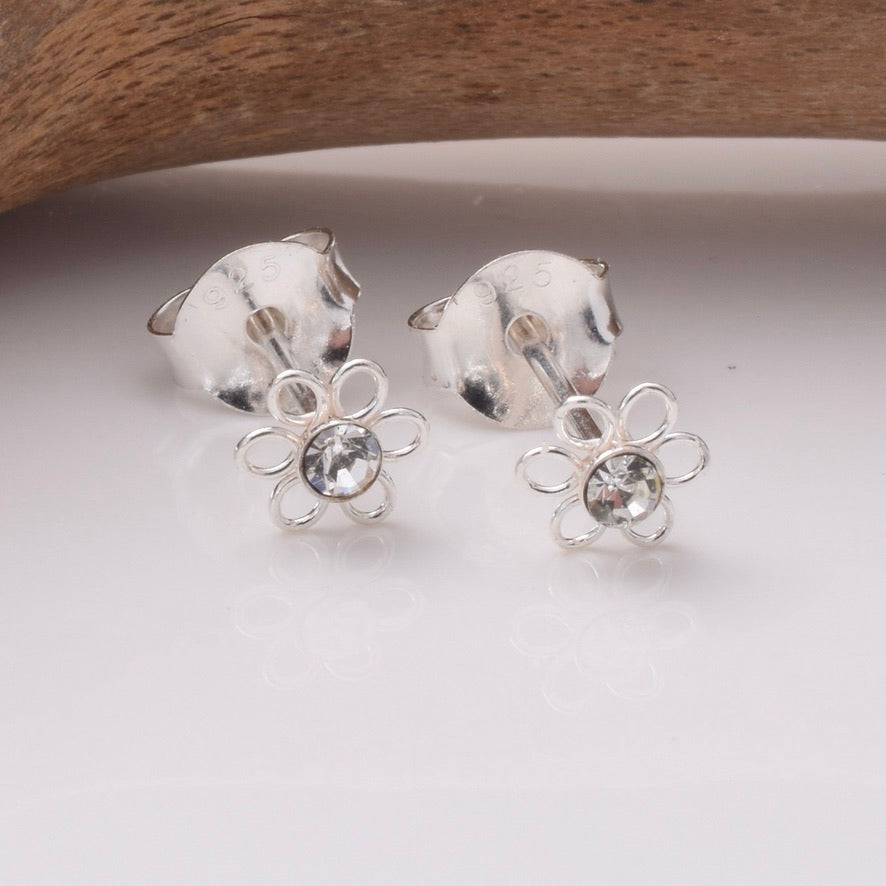 S926 - 925 silver tiny CZ wire flower stud earrings