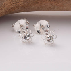 S926 - 925 silver tiny CZ wire flower stud earrings
