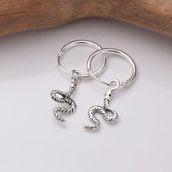 E864 - 925 silver snake hoop earrings