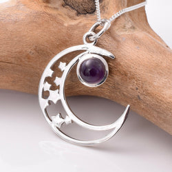 P1024 - 925 silver amethyst crescent pendant