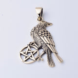 P1291 - Solid bronze raven pentagram pendant