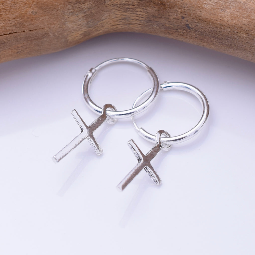 E925 - 925 silver hoop and cross earrings