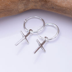 E925 - 925 silver hoop and cross earrings