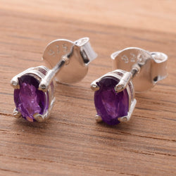 S935 - 925 silver and amethyst 6x4mm stud earrings