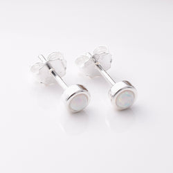 S788 - 925 Silver lab white opal round stud earring