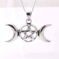 P1116 - 925 silver triple moon pentagram pendant