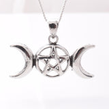 P1116 - 925 silver triple moon pentagram pendant