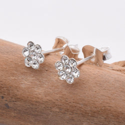 S859 - 925 silver CZ flower stud earrings