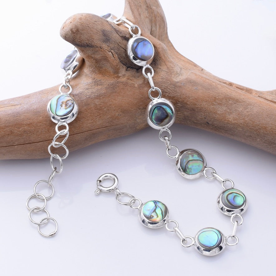 B061 - 925 silver abalone/MOP disc bracelet