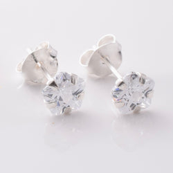 S918 - 925 silver 5mm flower CZ stud earrings