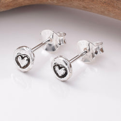 S798 - 925 silver heart disc stud earrings