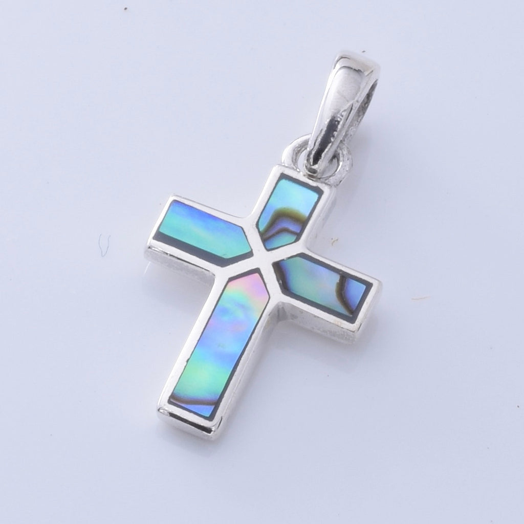 P1301 - 925 silver abalone cross pendant