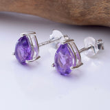 S1078 - 925 silver amethyst clawset teardrop stud earrings
