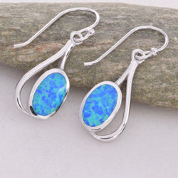 E514 - Art deco design silver & blue opal earrings