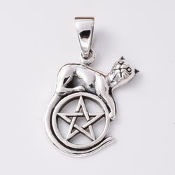 P1001 - 925 silver cat and pentagram pendant