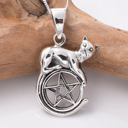 P1001 - 925 silver cat and pentagram pendant