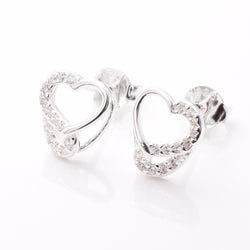 S1002 - 925 silver heart with cz stud earrings