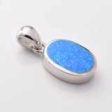 P1189 - 925 silver synthetic blue opal oval  pendant