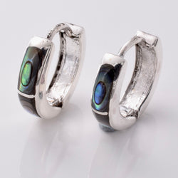 E784 - 925 silver abalone huggie hoop earrings