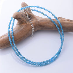 N020 - 925 silver and 2mm faceted apatite bead necklace