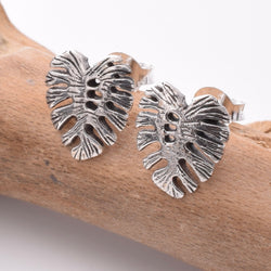 S831 - 925 silver monstera leaf stud earrings